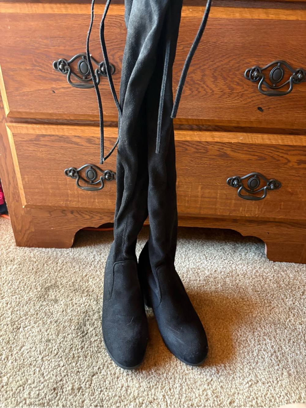 SHEIN Black Over-the-Knee Lace-Up Suede Boots